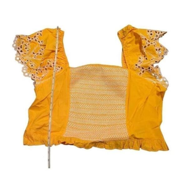 Tanya Taylor Austin Crop Top Square Neck Blouse Orange Size 22 - Picture 8 of 9